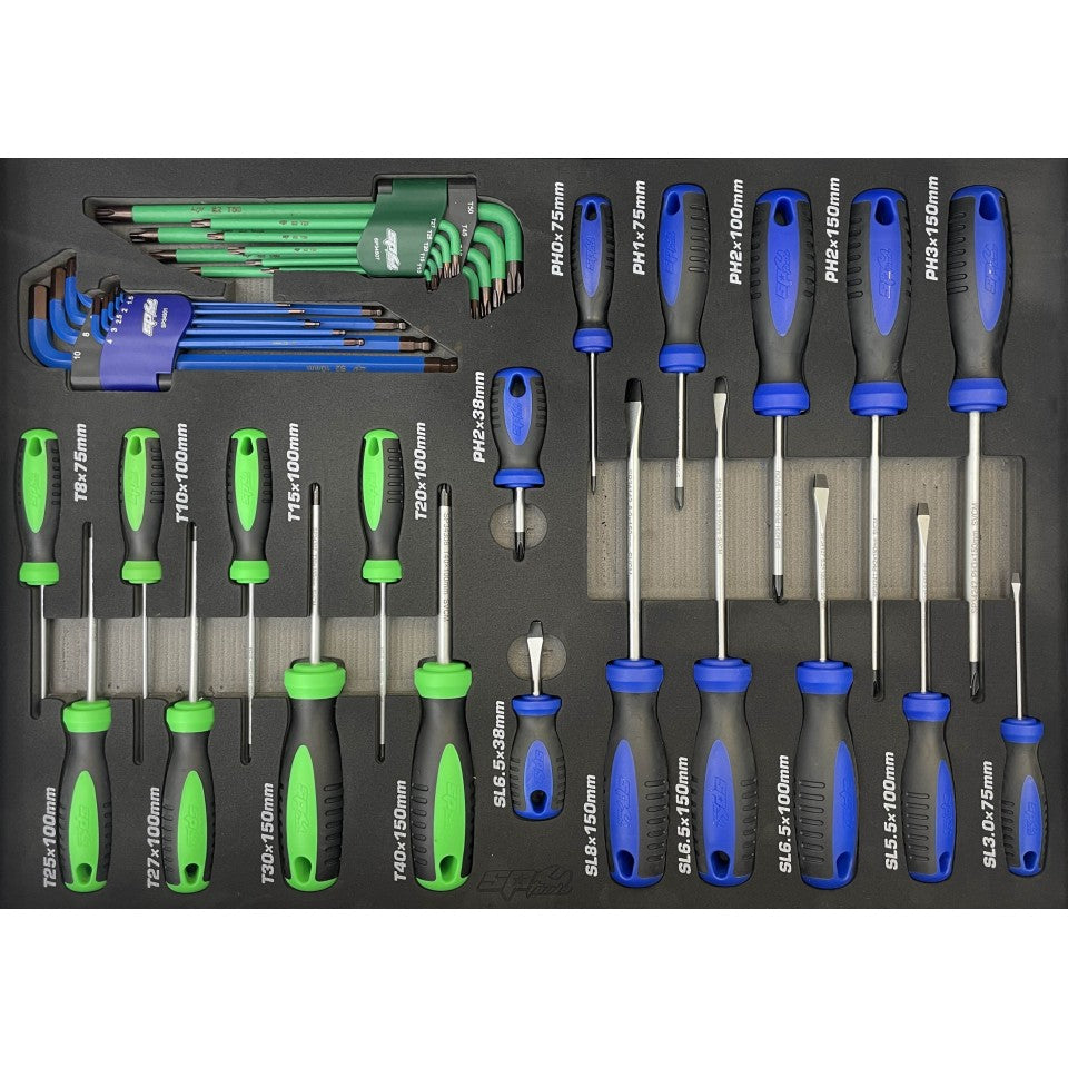 Servante POIDS LOURDS 14 tiroirs XL dont 12 équipée de 483 outils CUSTOM SERIES | SP Tools