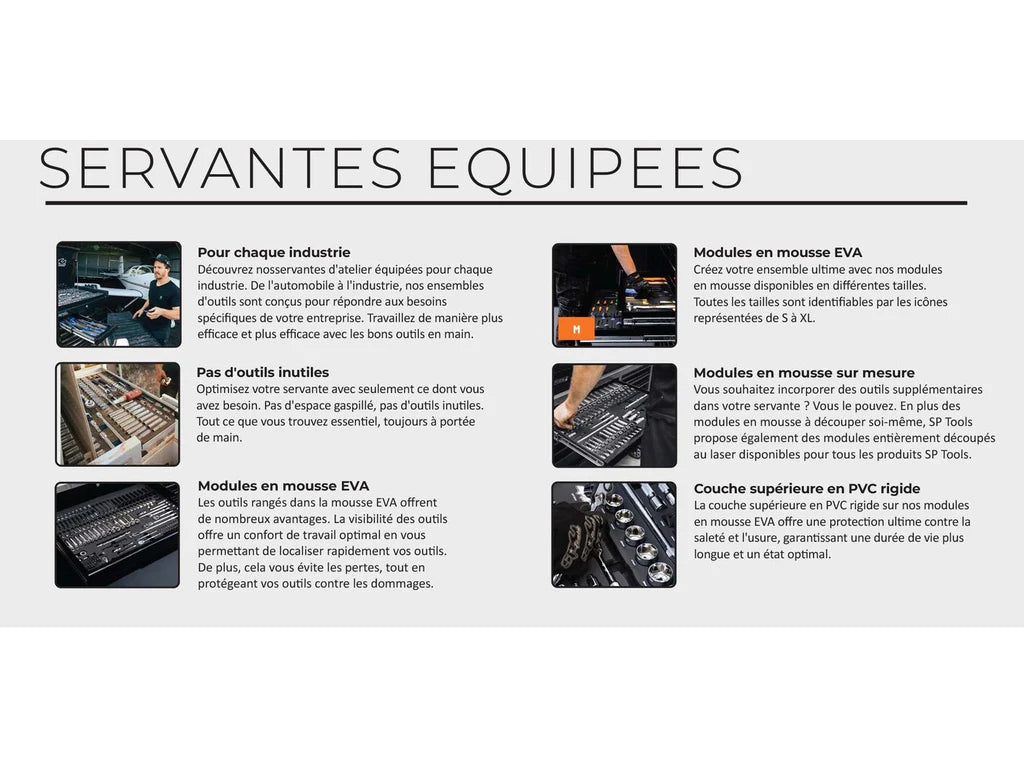 Servante MOTOS 9 tiroirs dont 8 équipés de 339 outils CUSTOM SERIES Noire/Bleue | SP Tools