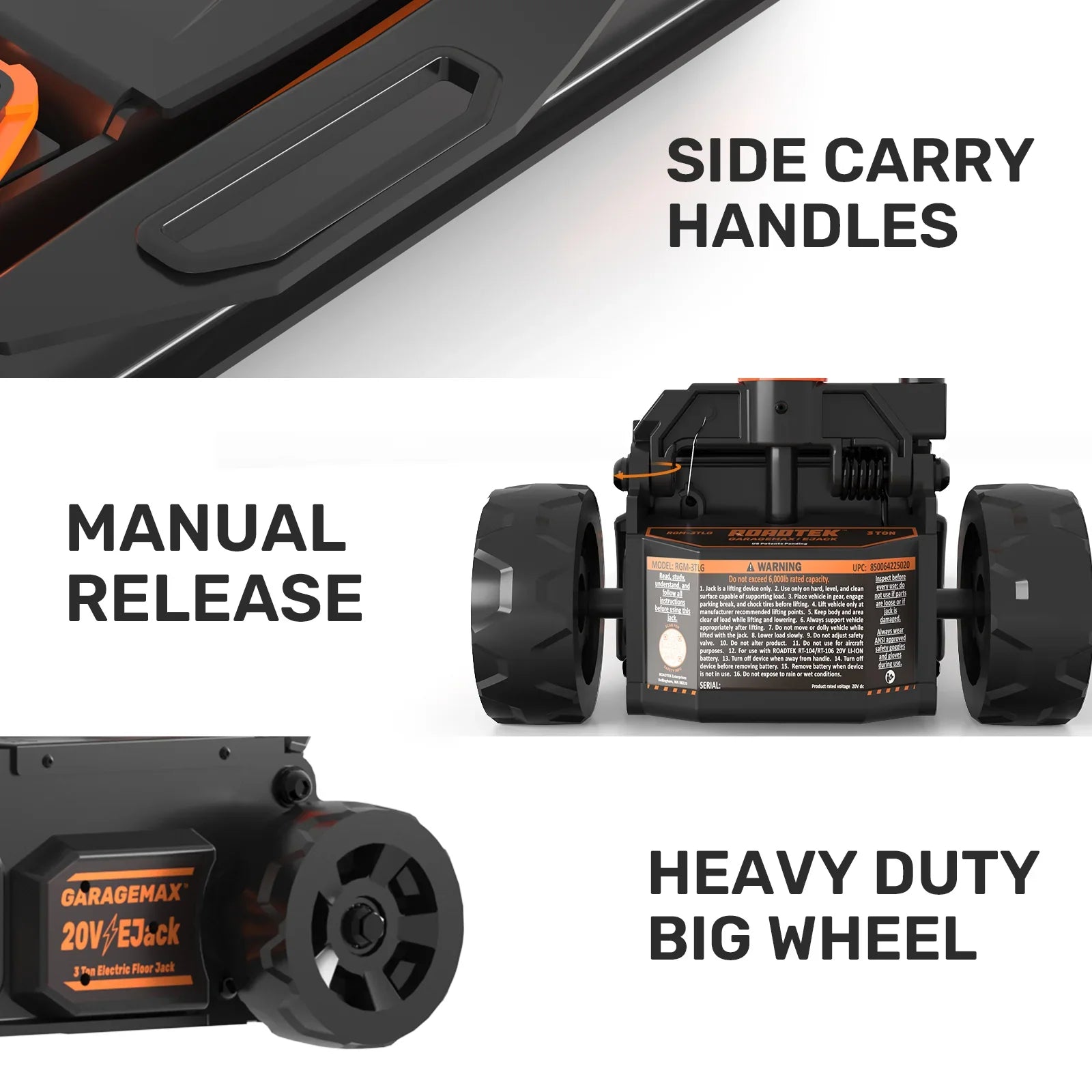 Cric électrique longue portée, roues xl, 3 tonnes