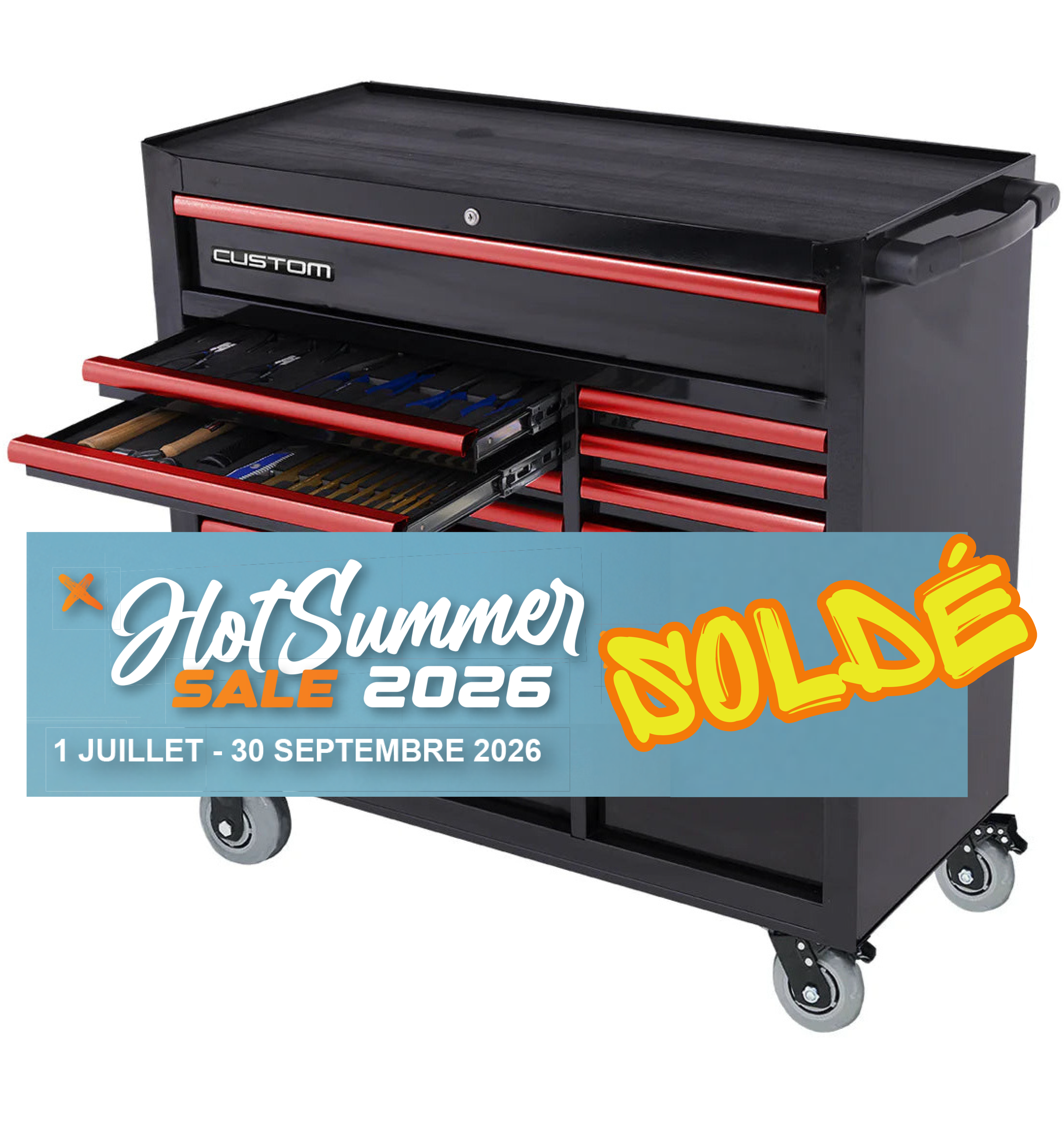 Servante XL 14 tiroirs dont 7 équipés de 387 outils CUSTOM SERIES | SP Tools