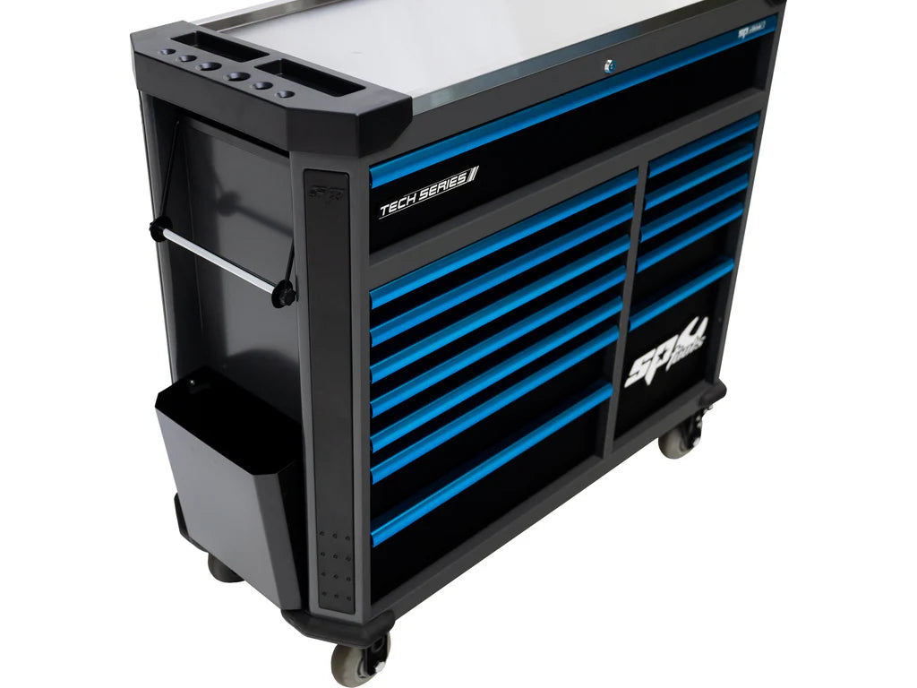 Servante XL 14 tiroirs dont 10 équipés de 464 outils CUSTOM SERIES Noire/Bleue | SP Tools