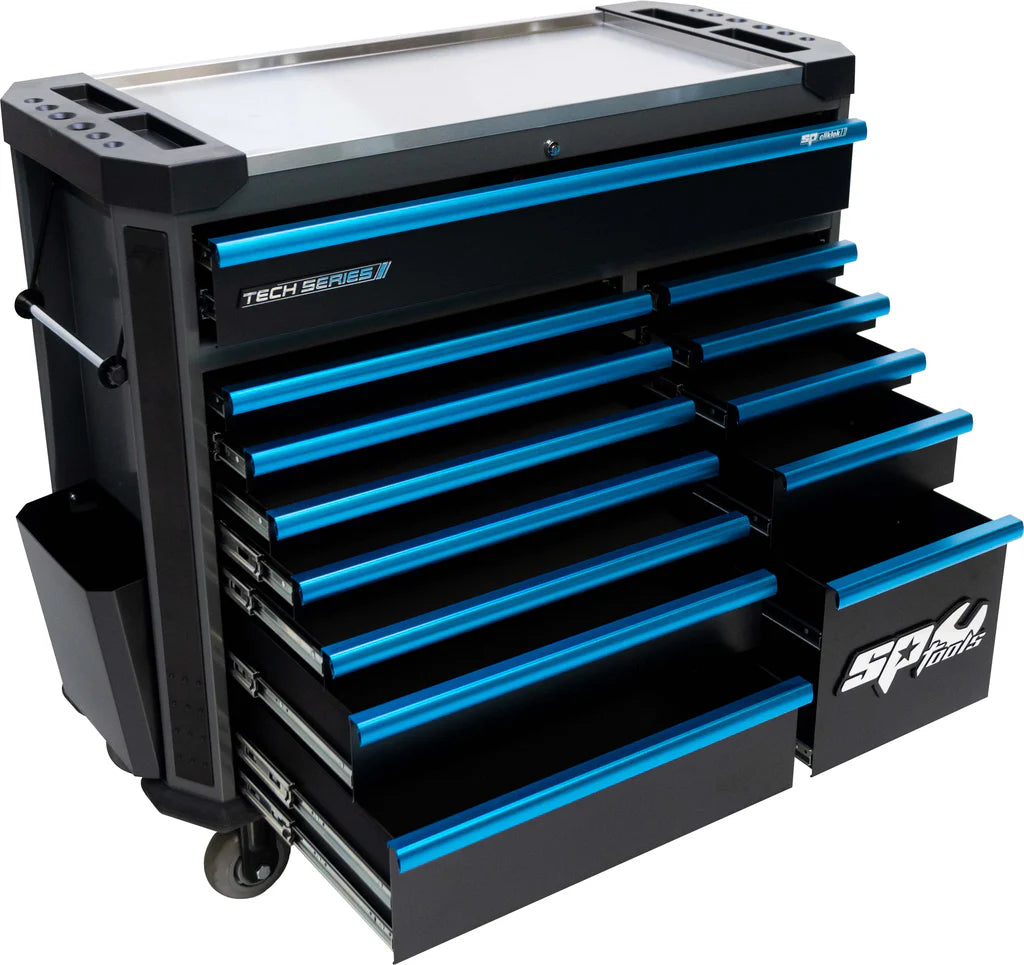 Servante XL 13 tiroirs dont 9 équipés de 439 outils TECH SERIES Noire/Bleue | SP Tools