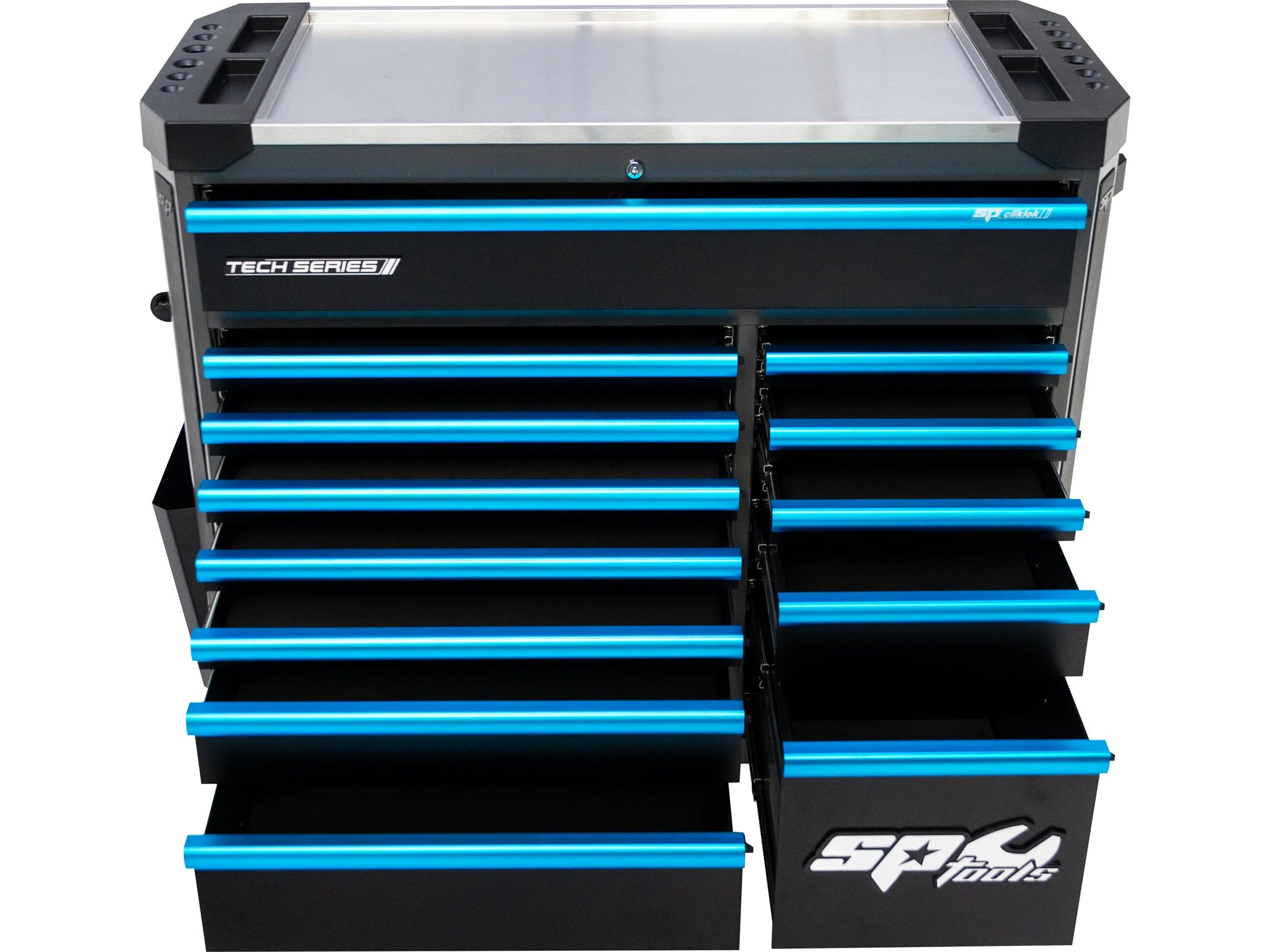 Servante XL 14 tiroirs dont 8 équipés de 425 outils CUSTOM SERIES Noire/Bleue | SP Tools