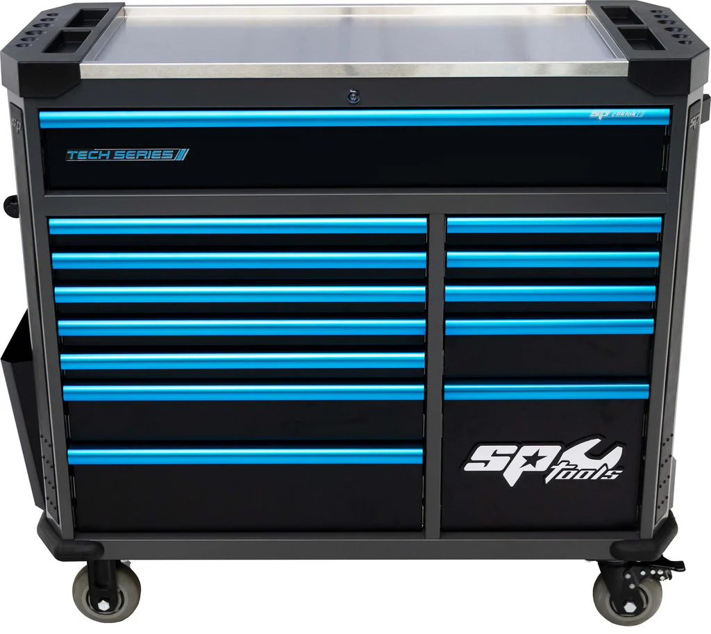 Servante XL 13 tiroirs dont 9 équipés de 439 outils TECH SERIES Noire/Bleue | SP Tools