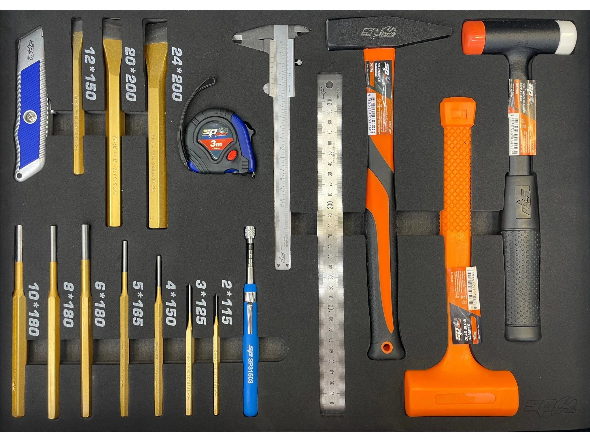 Servante XL 14 tiroirs dont 8 équipés de 425 outils CUSTOM SERIES Noire | SP Tools