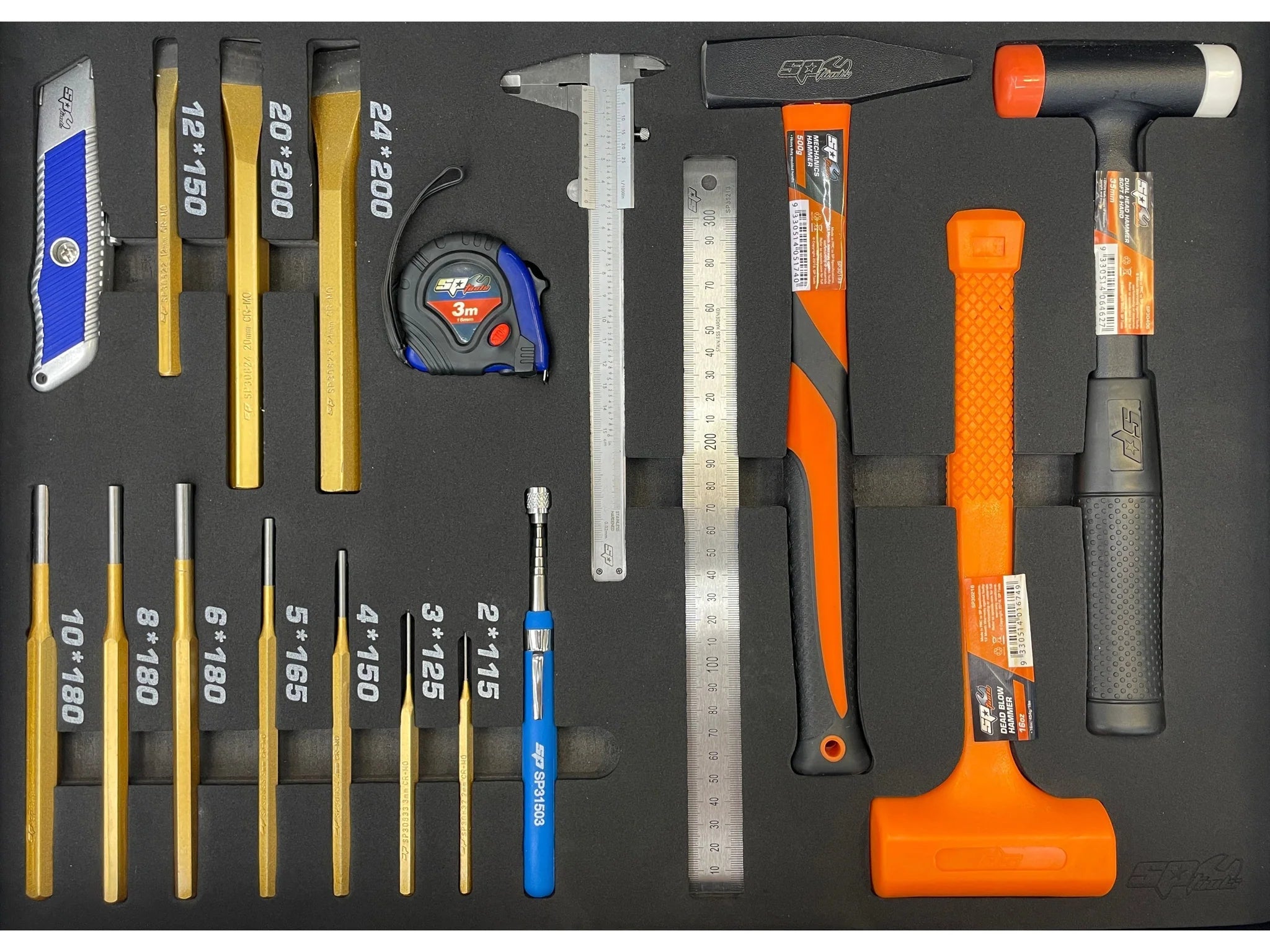 Servante 9 tiroirs dont 7 équipés de 339 outils CUSTOM SERIES Noire/Bleue | SP Tools