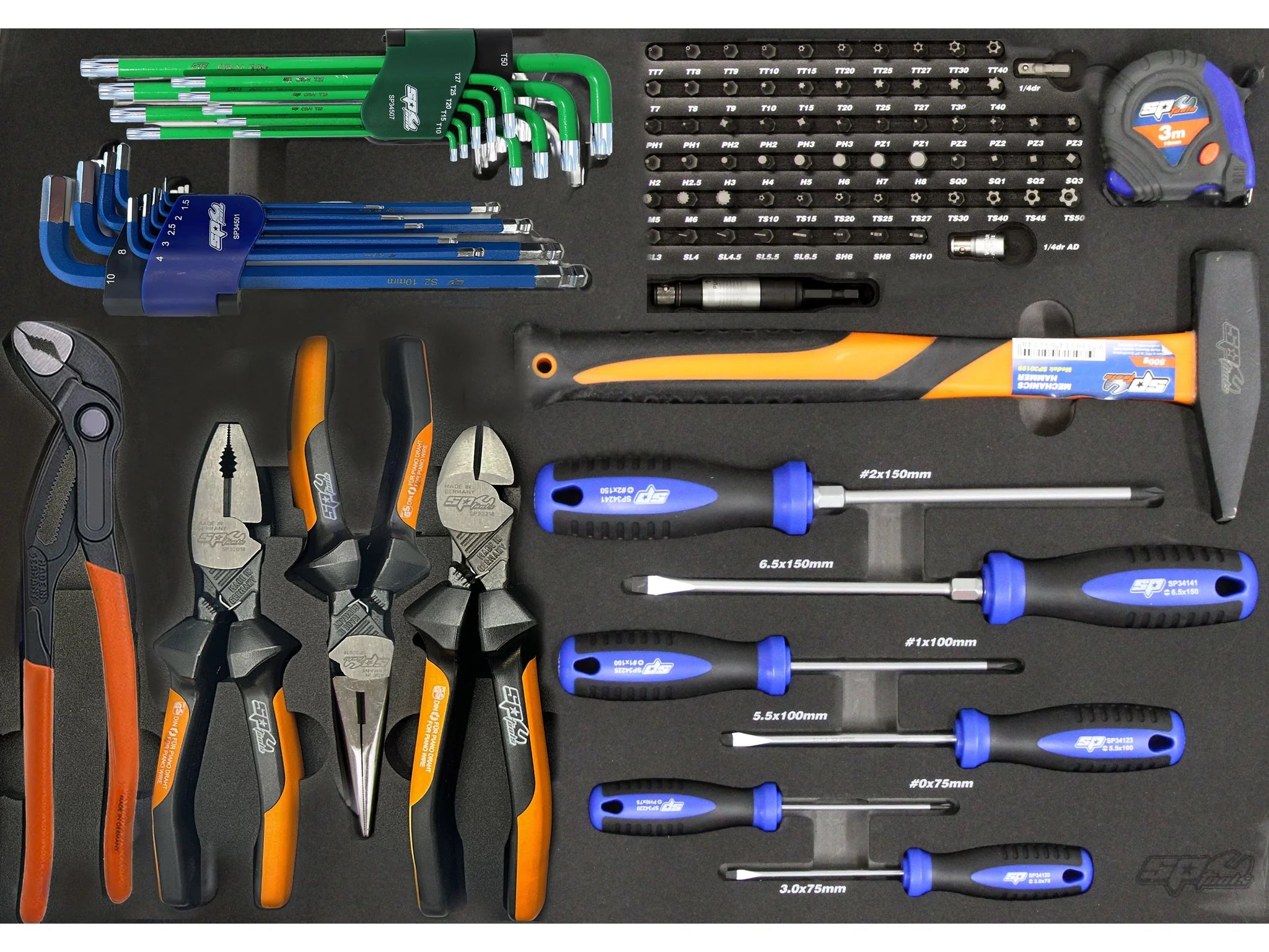 Servante 7 tiroirs dont 4 équipés de 233 outils CUSTOM SERIES Noire | SP Tools
