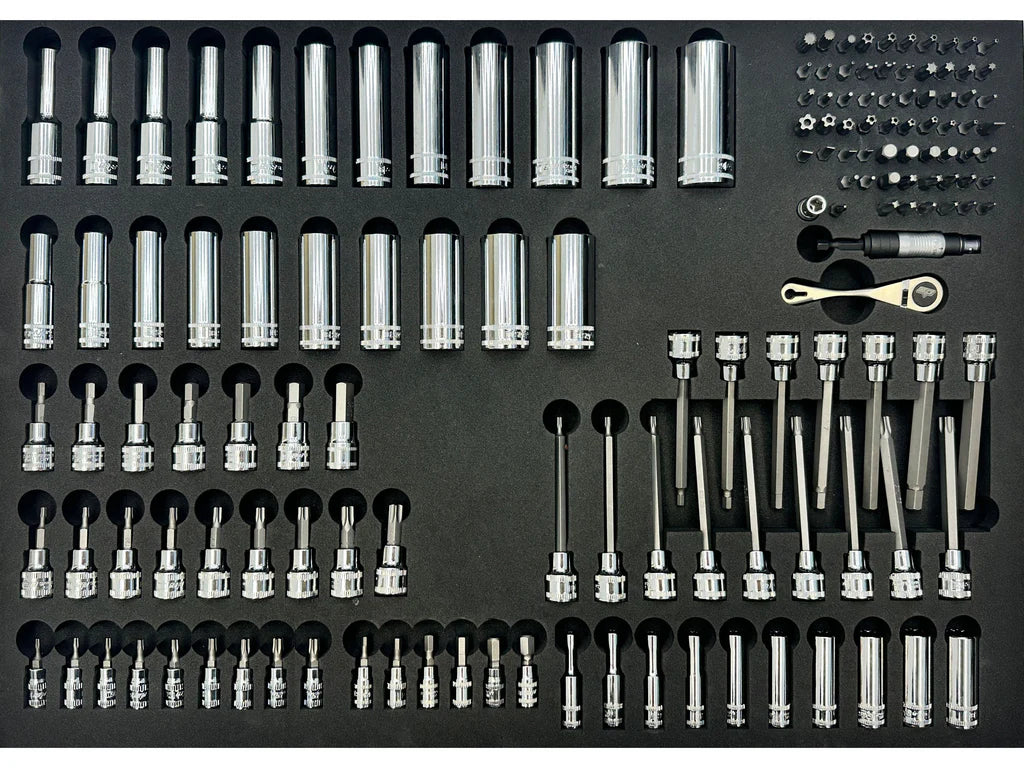 Servante MOTOS 9 tiroirs dont 8 équipés de 339 outils CUSTOM SERIES Noire/Rouge | SP Tools