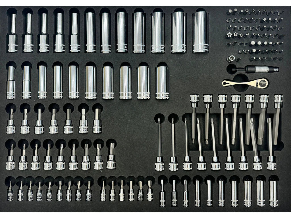 Servante MOTOS 9 tiroirs dont 8 équipés de 339 outils CUSTOM SERIES Noire/Bleue | SP Tools