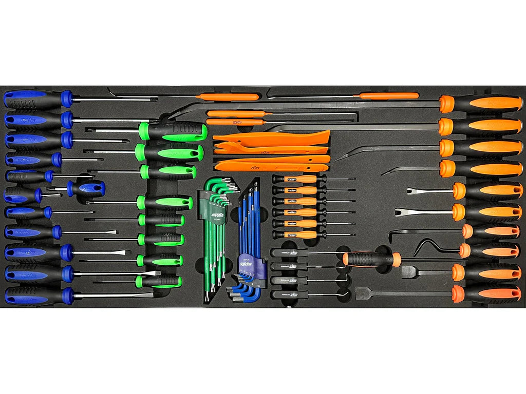 Servante XL 14 tiroirs dont 10 équipés de 464 outils CUSTOM SERIES Noire/Bleue | SP Tools