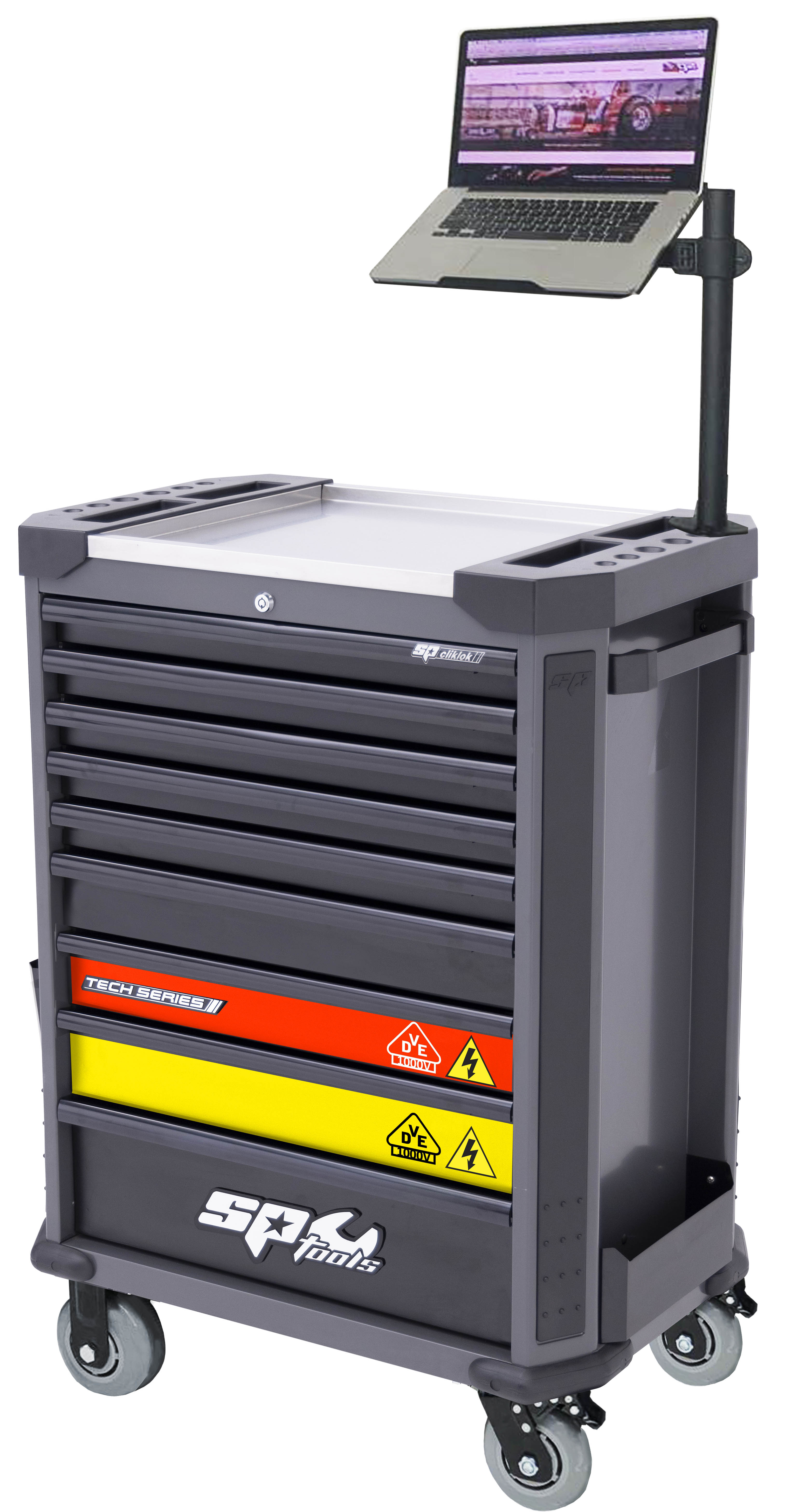 Servante VDE 1000V 9 tiroirs dont 6 équipés de 342 outils Noire TECH SERIES | SP Tools | SP01103