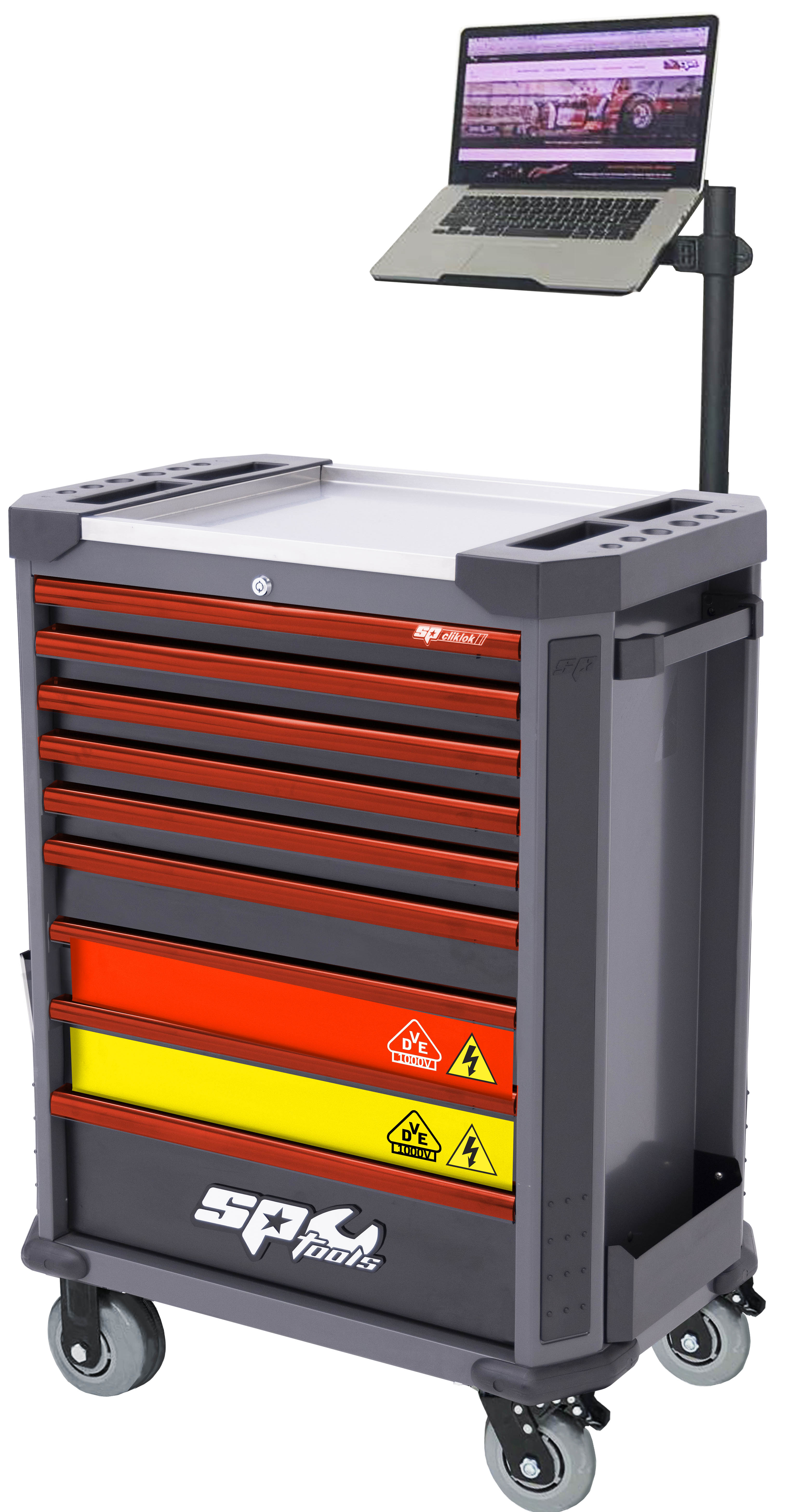 Servante VDE 1000V 9 tiroirs dont 6 équipés de 342 outils Noire/Rouge TECH SERIES | SP Tools | SP01105