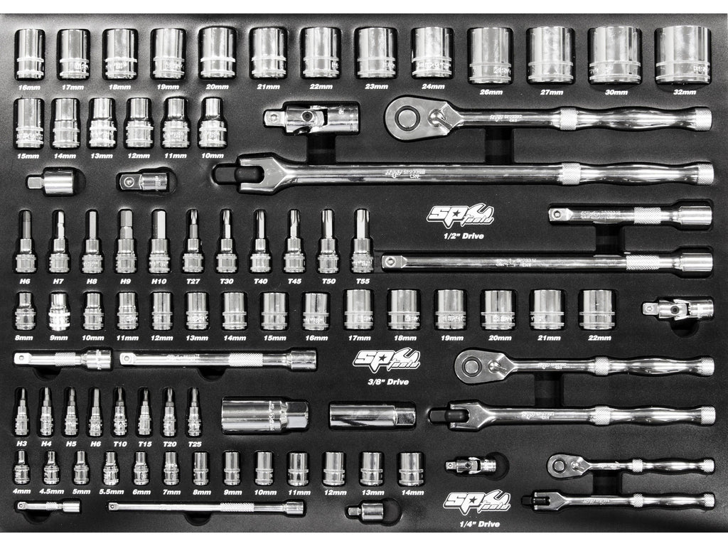 Servante MOTOS 9 tiroirs dont 8 équipés de 339 outils CUSTOM SERIES Noire/Rouge | SP Tools