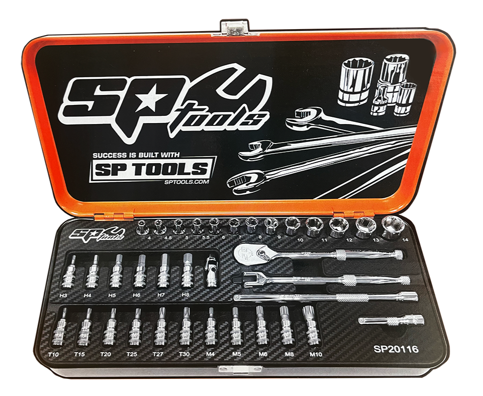Coffret de douilles, empreintes, cliquet 1/4'' - 36 pièces | SP Tools | SP20116