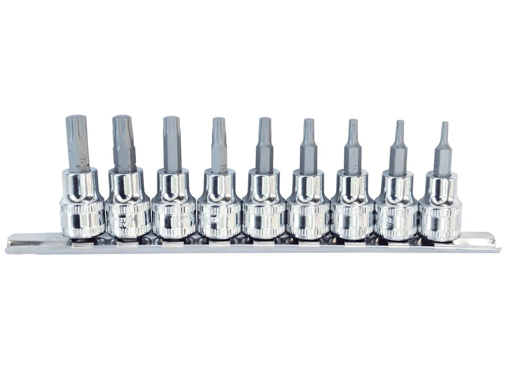 Empreintes courtes sur rack 3/8'' Torx percé TP10 à TP50 - 9 pièces | SP Tools