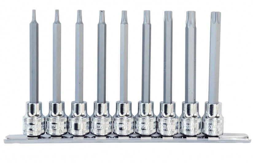 Empreintes longues sur rack 3/8'' Torx 100mml T10 à T50 - 9 pièces | SP Tools