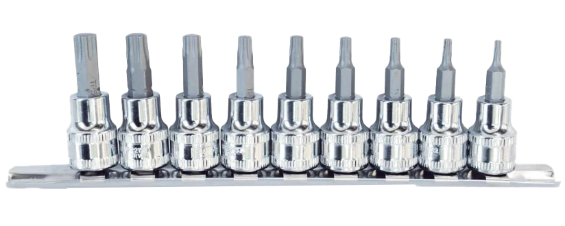 Empreintes courtes sur rack 3/8'' Torx T10 à T50 - 9 pièces | SP Tools