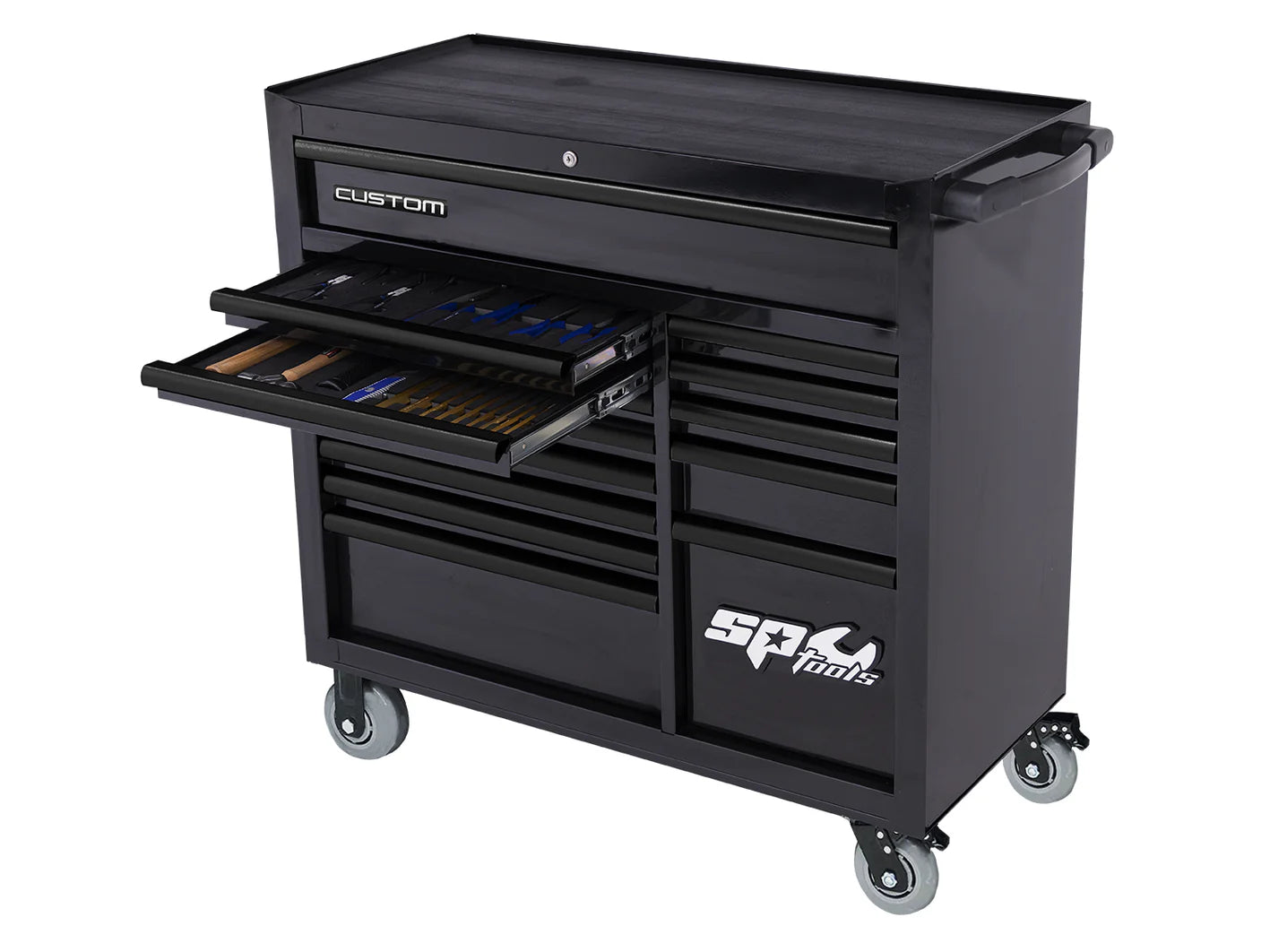 Servante MOTOS XL 14 tiroirs dont 9 équipés de 363 outils CUSTOM SERIES Noire | SP Tools