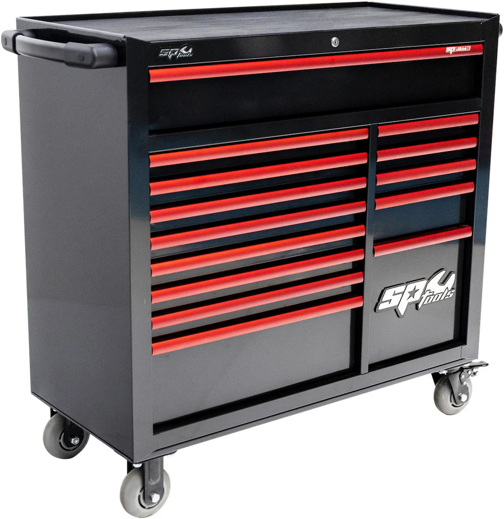 Servante MOTOS XL 14 tiroirs dont 9 équipés de 363 outils CUSTOM SERIES Rouge | SP Tools