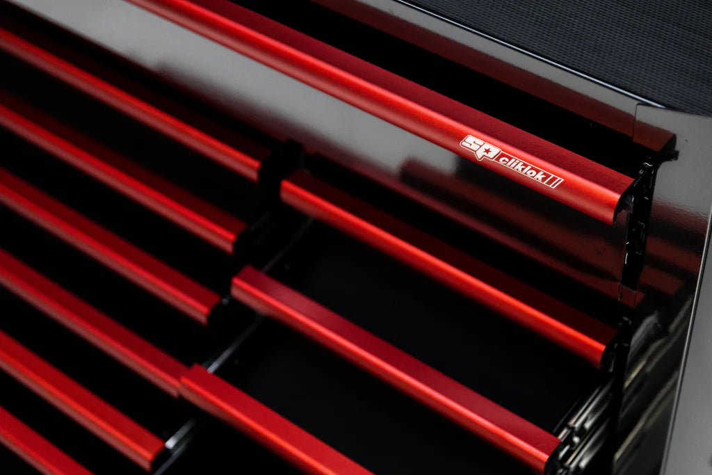 Servante MOTOS XL 14 tiroirs dont 9 équipés de 363 outils CUSTOM SERIES Rouge | SP Tools