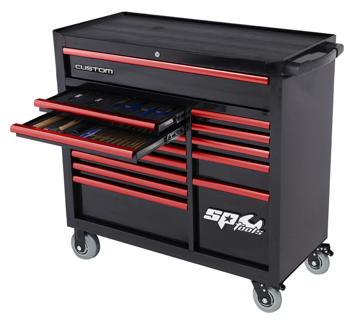 Servante POIDS LOURDS 14 tiroirs XL dont 12 équipée de 483 outils CUSTOM SERIES | SP Tools