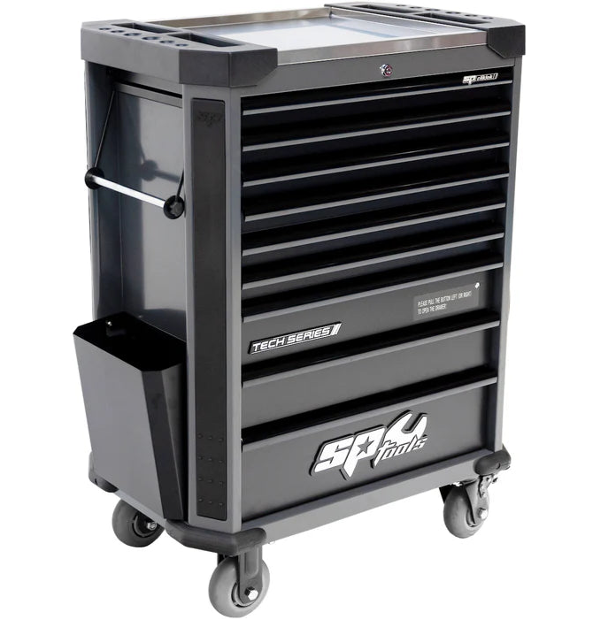 Servante 9 tiroirs dont 7 équipés de 339 outils CUSTOM SERIES Noire | SP Tools