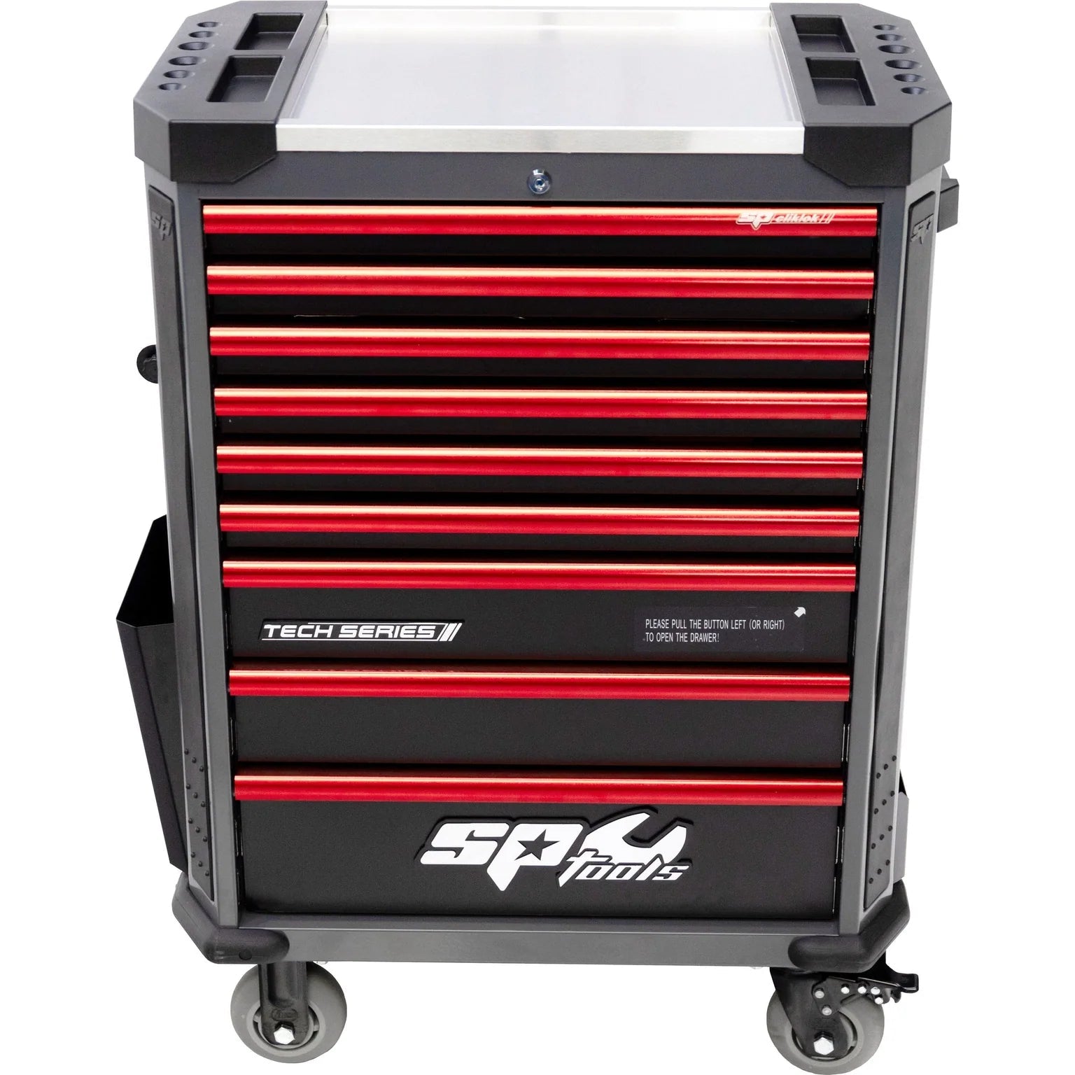 Servante 9 tiroirs dont 7 équipés de 339 outils CUSTOM SERIES Noire/Rouge | SP Tools