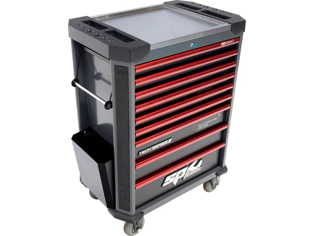 Servante MOTOS 9 tiroirs dont 8 équipés de 339 outils CUSTOM SERIES Noire/Rouge | SP Tools