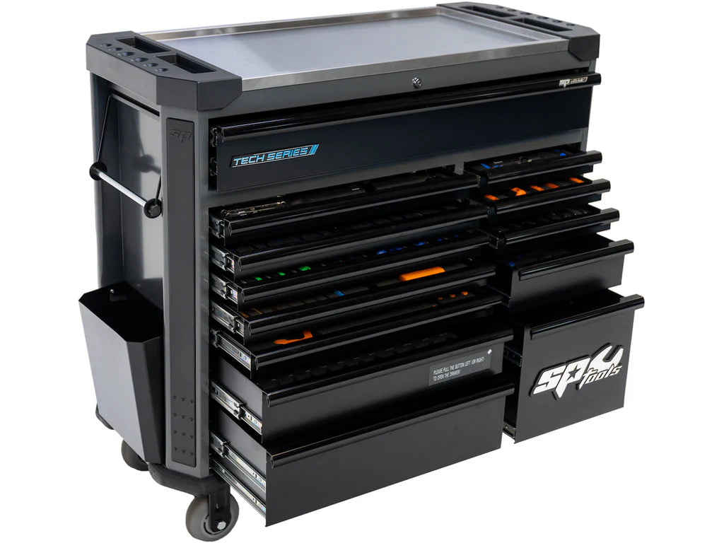 Servante XL 14 tiroirs dont 10 équipés de 464 outils CUSTOM SERIES Noire | SP Tools