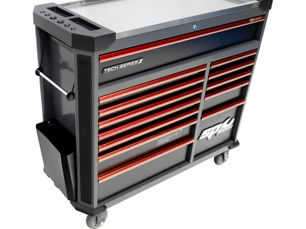 Servante XL 14 tiroirs dont 10 équipés de 464 outils CUSTOM SERIES Noire/Rouge | SP Tools