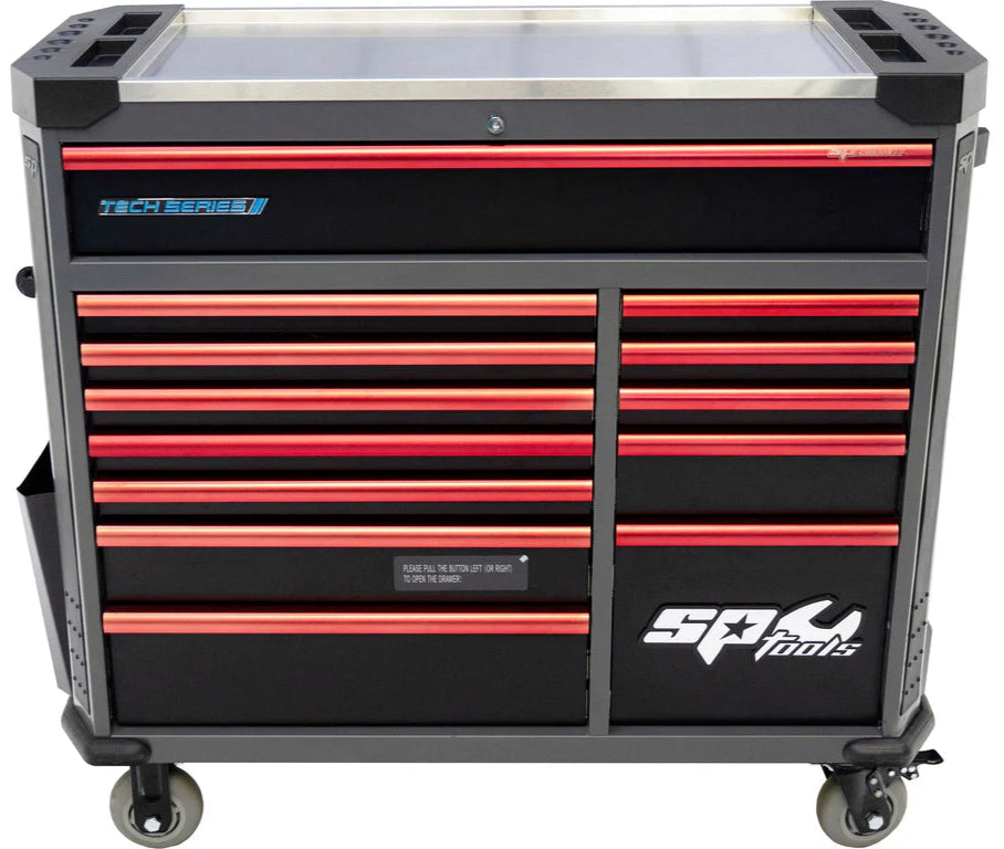 Servante XL 13 tiroirs dont 9 équipés de 439 outils TECH SERIES Noire/Rouge | SP Tools