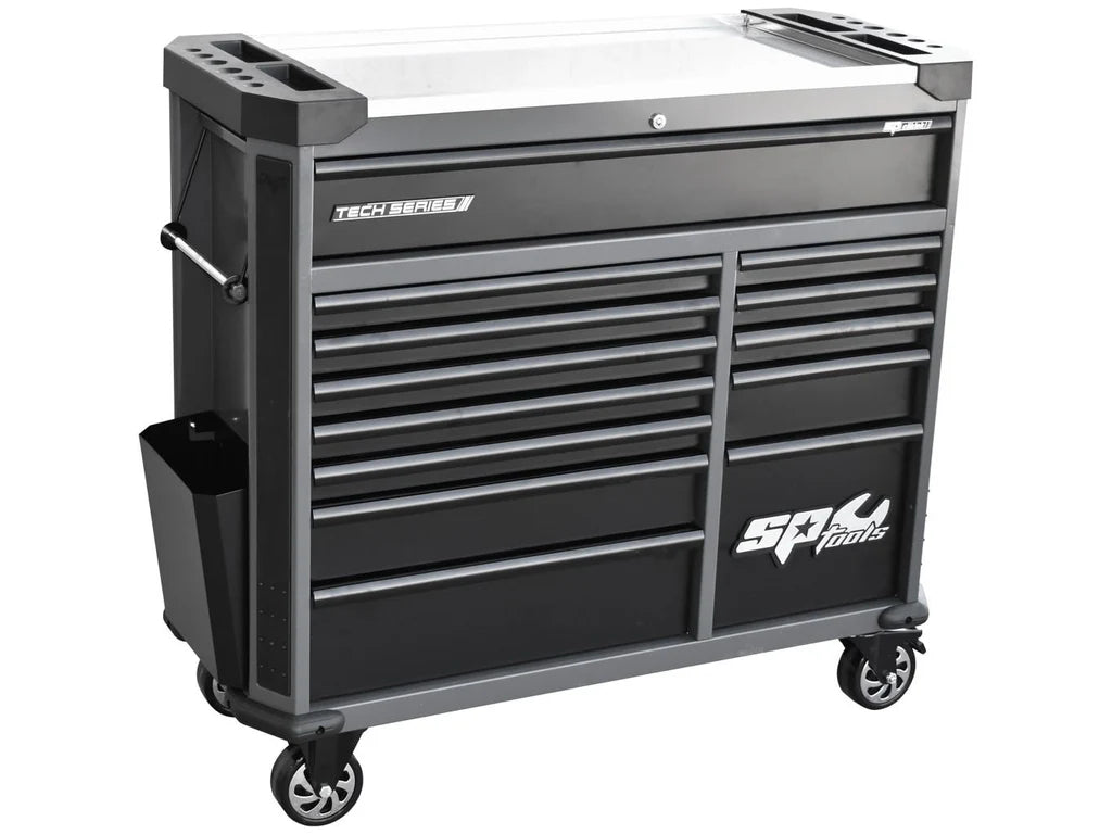 Servante XL 14 tiroirs dont 10 équipés de 464 outils CUSTOM SERIES Noire | SP Tools