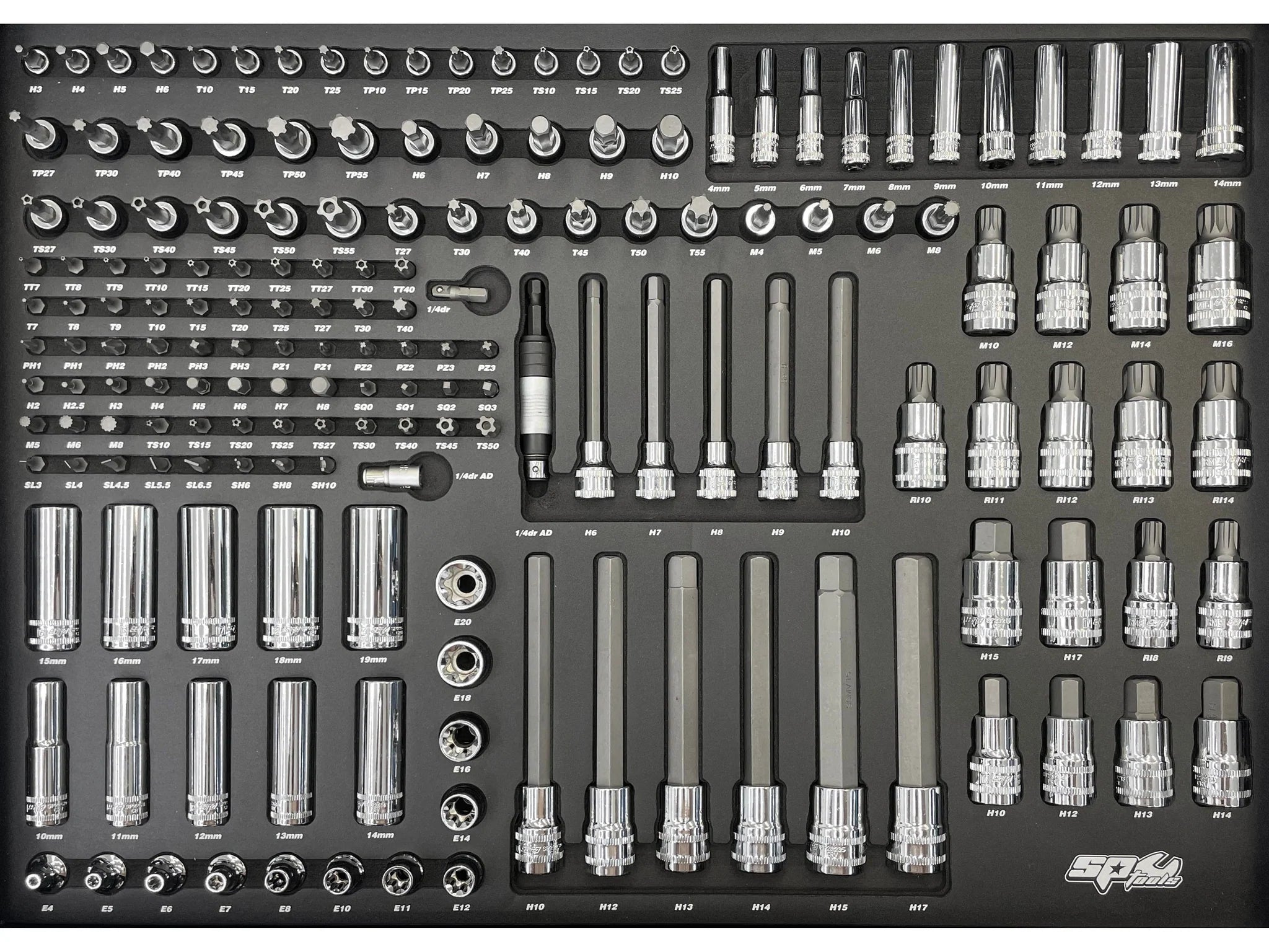 Servante 9 tiroirs dont 7 équipés de 339 outils CUSTOM SERIES Noire | SP Tools