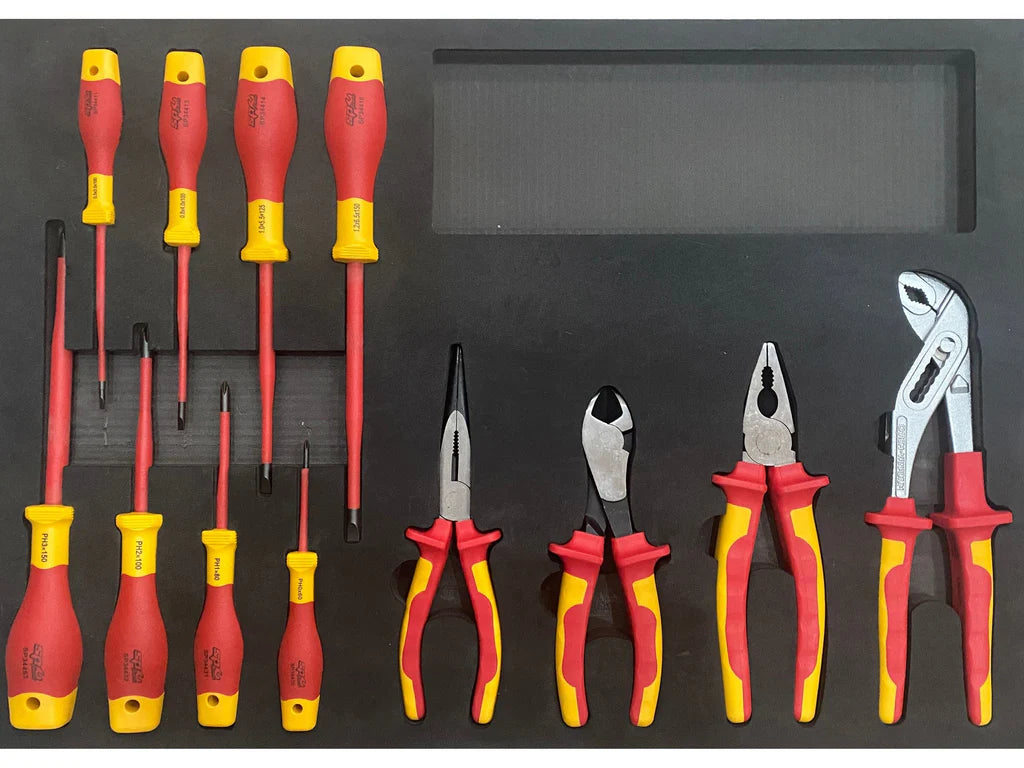Servante VDE 1000V équipée de 199 outils TECH SERIES Noire/Bleue | SP Tools