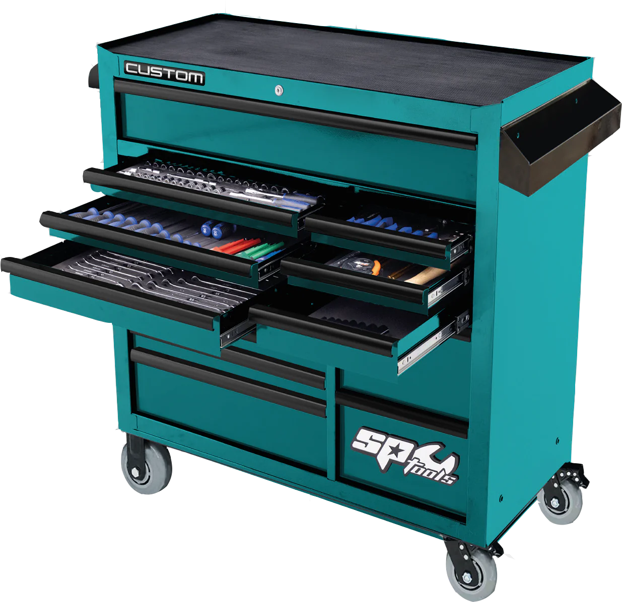Servante 14 tiroirs dont 9 équipés de 411 outils CUSTOM SERIES - Edition limitée | SP Tools | SPEY001T
