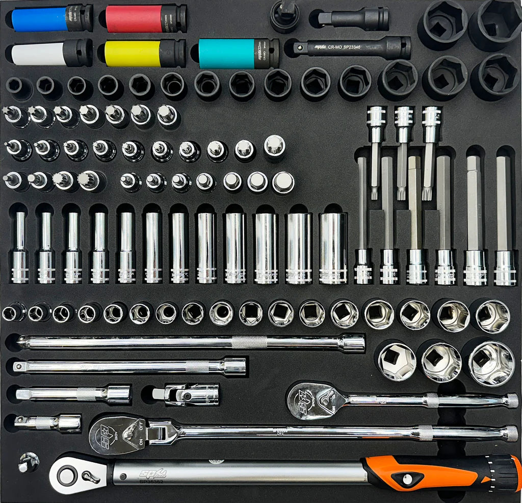 Module 1/2" douilles empreintes cliquets accessoires clé dynamométrique - 102 pièces (M+) | SP Tools