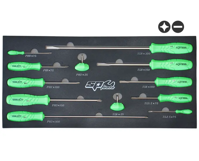 Module tournevis Phillips et Plats Slimeline - 12 pièces (S) | SP Tools | SP34003G