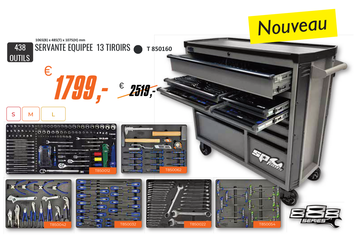 Servante 13 tiroirs dont 6 équipés de 438 outils 888 SERIES | SP Tools | T850160