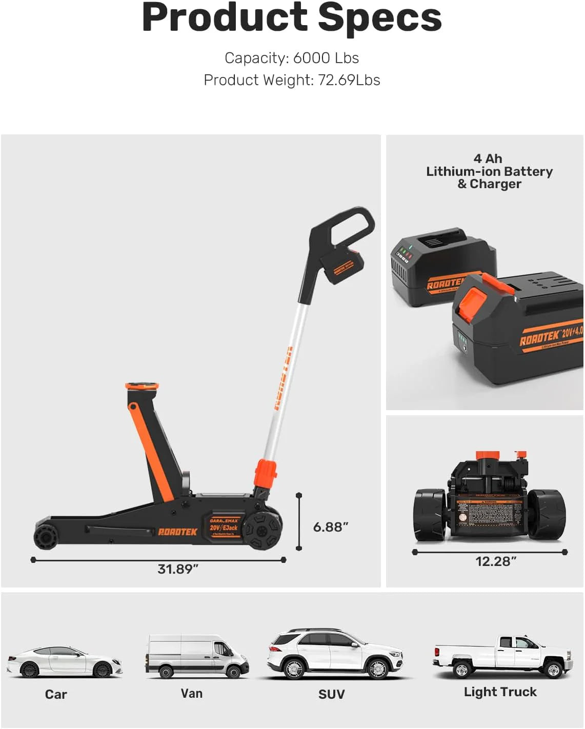 Cric électrique, roues xl, 3 tonnes