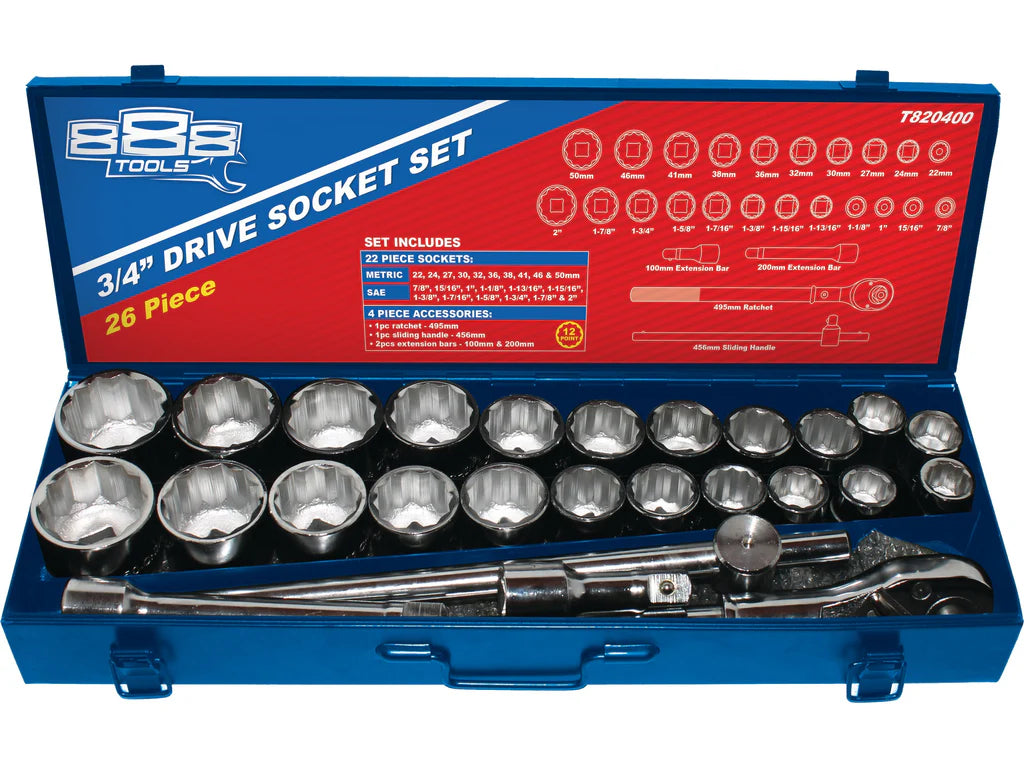 Coffret de douilles 12P, cliquet, 3/4" - 26 pièces | SP Tools | T820400
