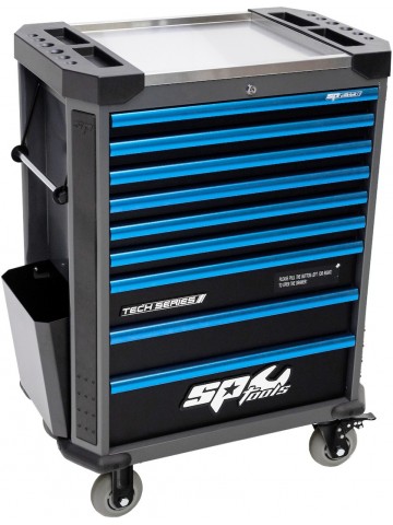 Servante 9 tiroirs dont 7 équipés de 387 outils Noire/Bleue TECH SERIES | SP Tools | SP00327C