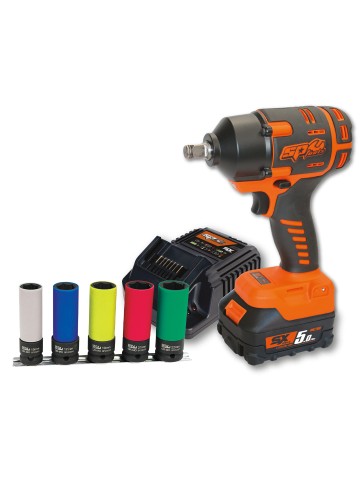 Pack Clé à chocs 1/2'' 16V 5.0 Ah - Brushless, 970 Nm, 2200 Rpm + Douilles 1/2" jantes alu | SP Tools | SP83133S