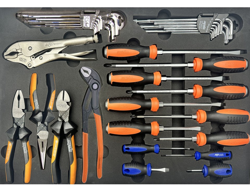 Module tournevis, pinces (x3 allemandes), clés mâles - 35 pièces (M) | SP Tools | SP50070P
