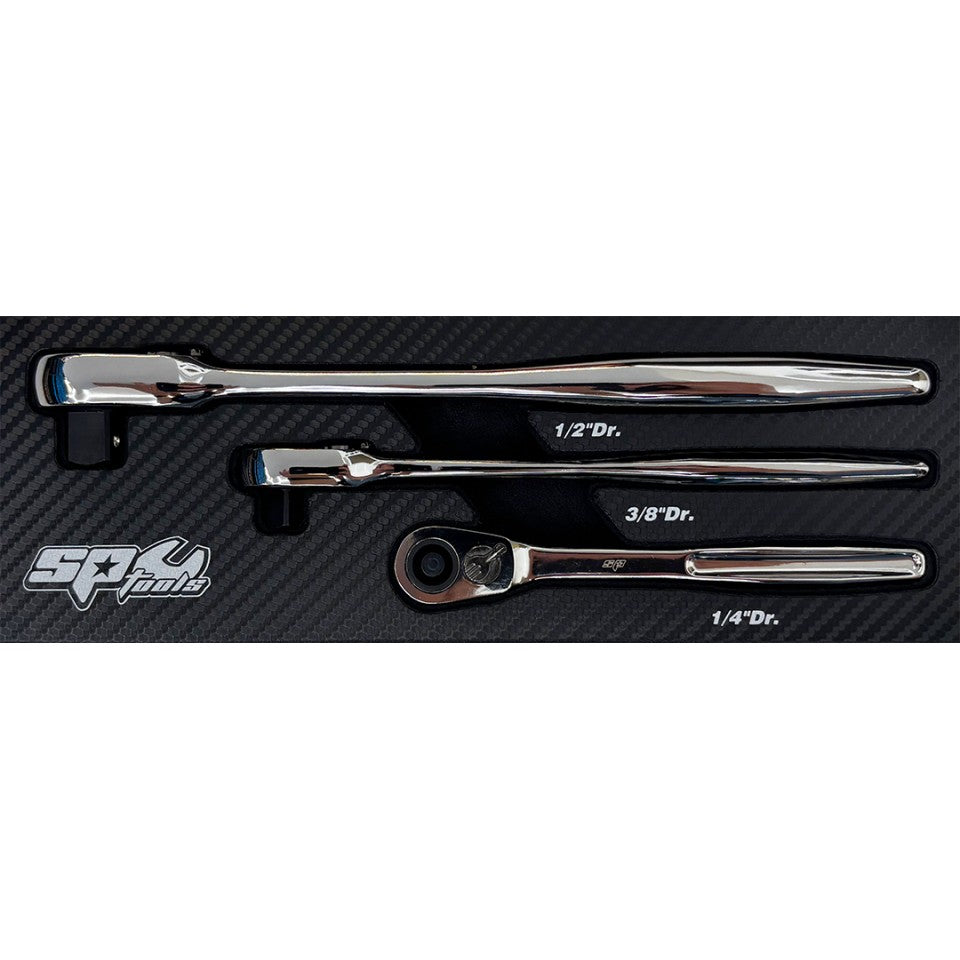 Assortiment de cliquets Slimline 1/4'' 3/8'' 1/2'' étanches - 90 dents - 3 pièces | SP Tools | SP29349