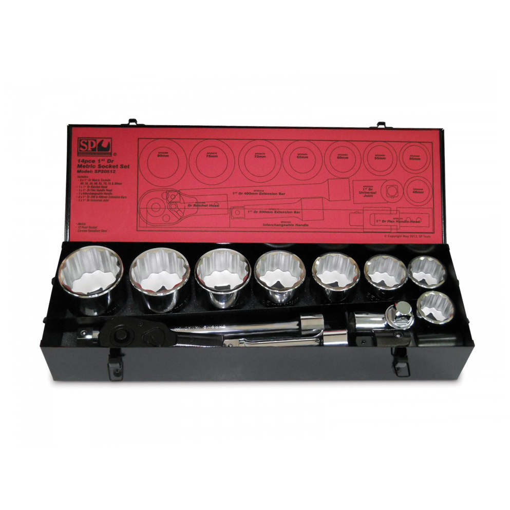 Coffret de douilles 12P, cliquet 1" - 13 pièces | SP Tools | SP20512
