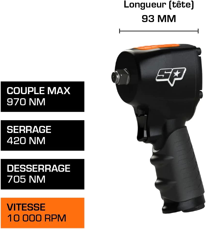Mini clé à chocs pneumatique 1/2'' - Ultra Compacte 93 mm | SP Tools