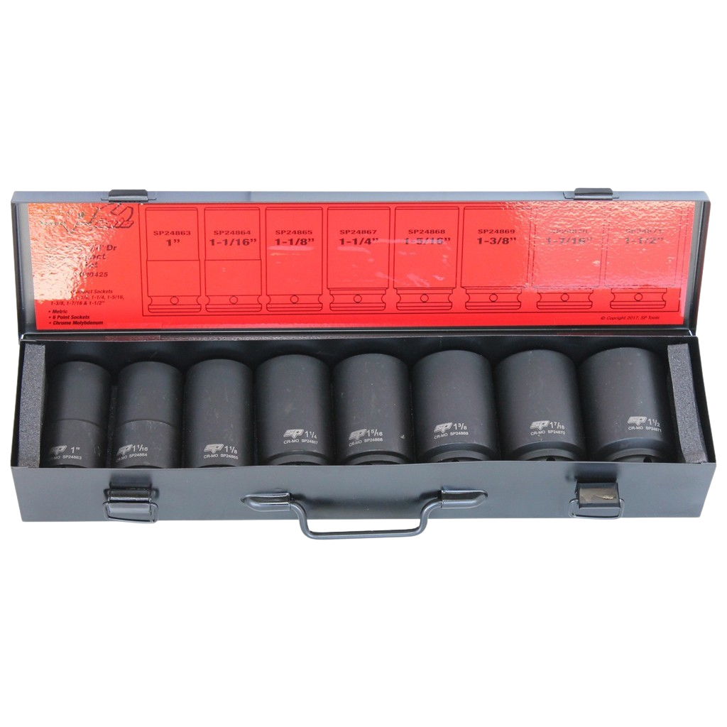 Coffret de douilles longues à chocs 3/4'' 6 pans en pouces - de 1 à 1-1/2” - 8 pièces | SP Tools Default Title
