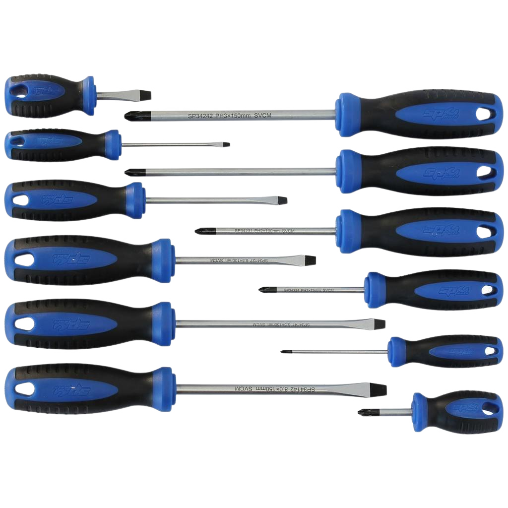 Jeu de tournevis cruciformes Phillips et fentes (plats) - 12 pièces | SP Tools Default Title