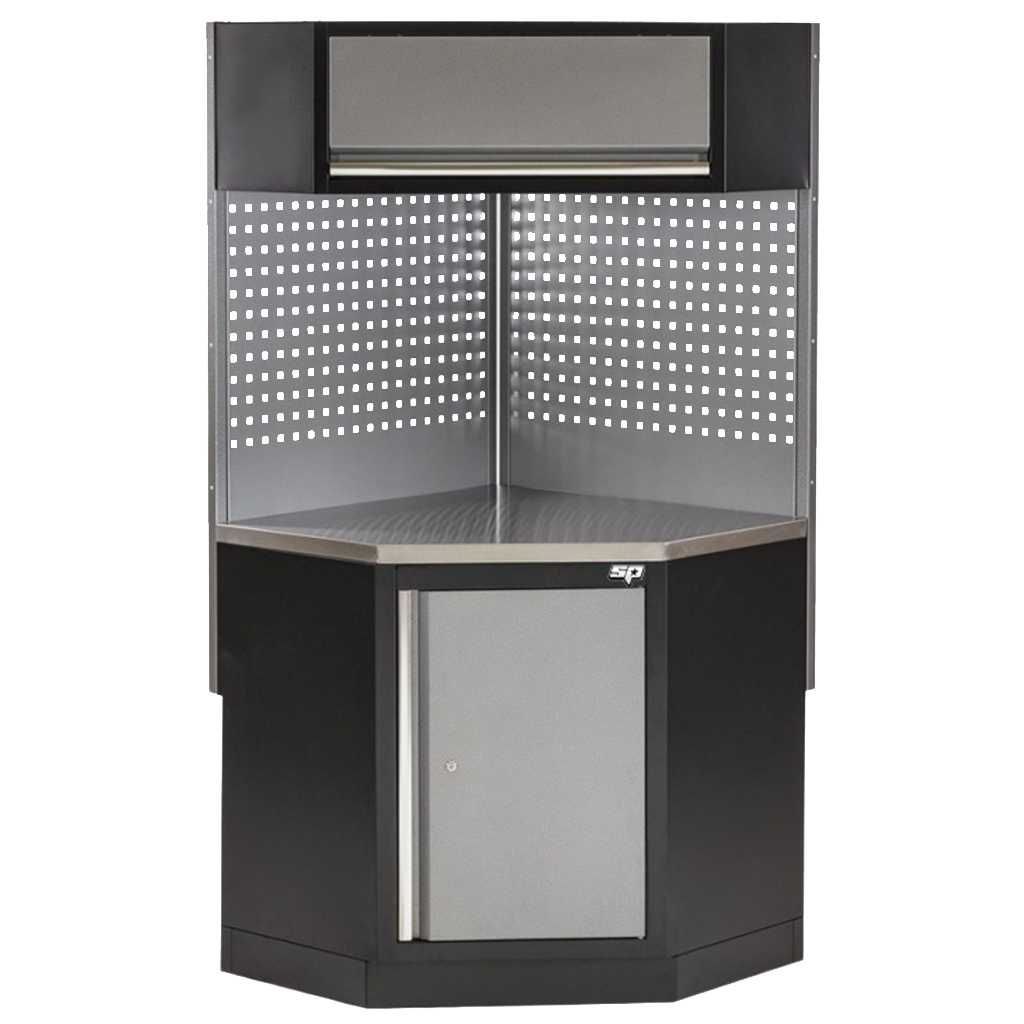 Module d'angle avec grille et armoire haute | SP Tools Inox