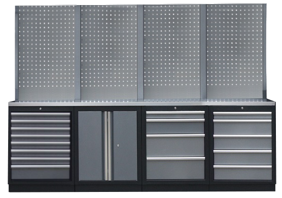 Aménagement d'atelier ou garage - 4 meubles bas, 4 panneaux perforés | SP Tools